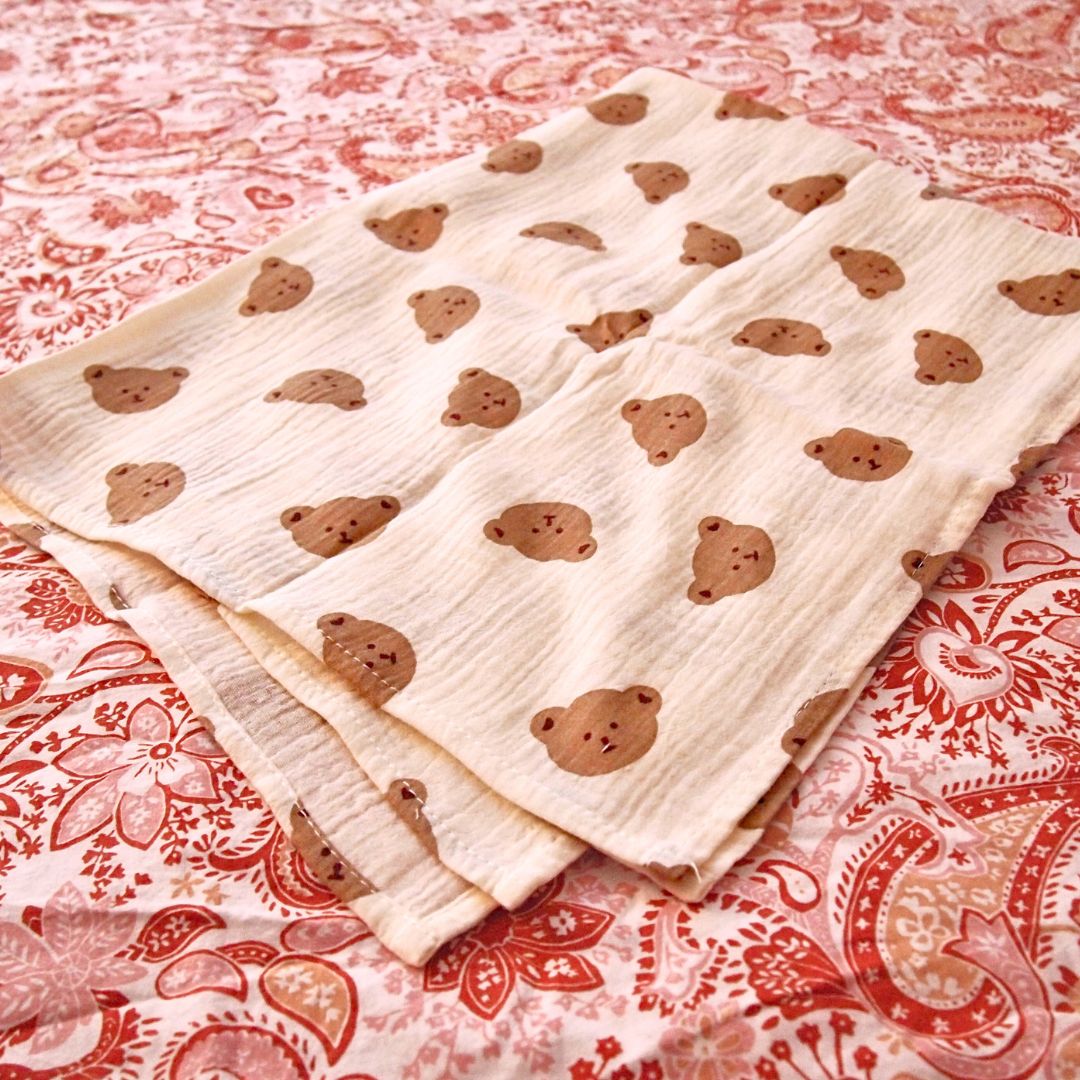 XL Musselin-Wickeltuch aus Baumwollgaze mit Teddybär-Motiv