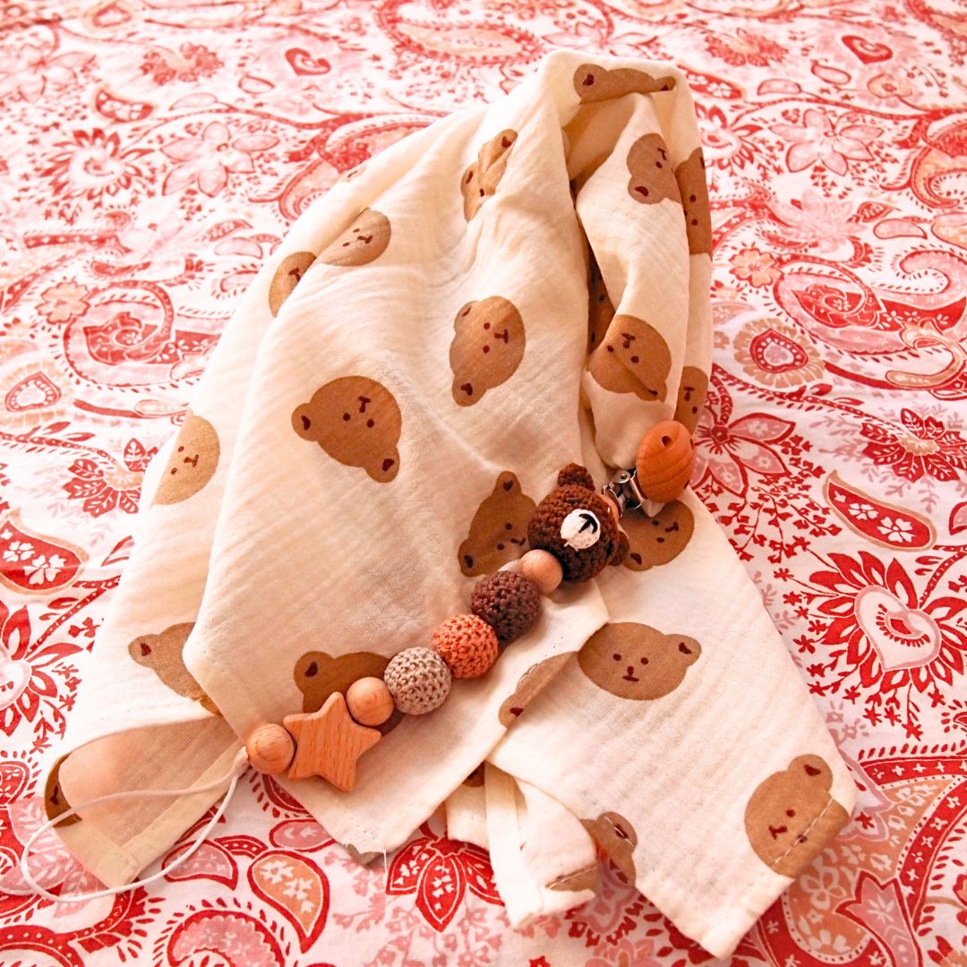 Wooden and Crochet Bear Pacifier Clip